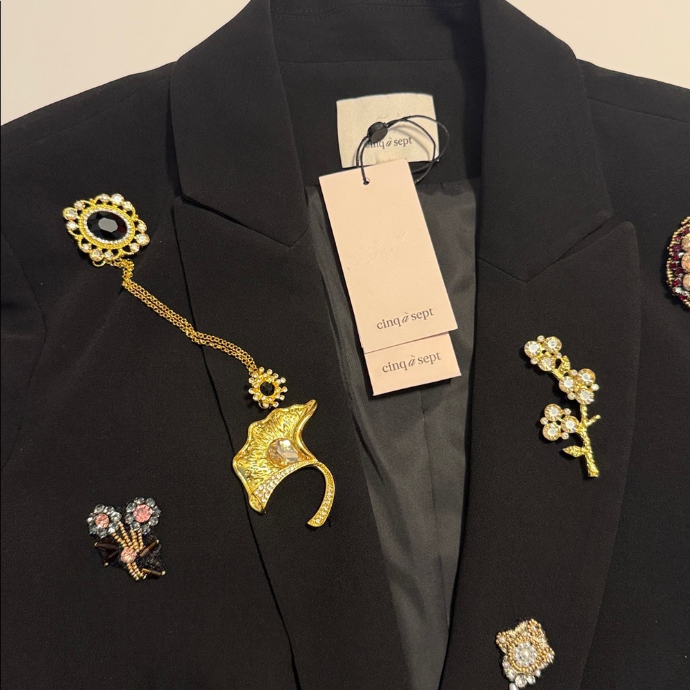 Cinq à Sept Black Blazer with Embroidered Accents - Picture 3 of 4